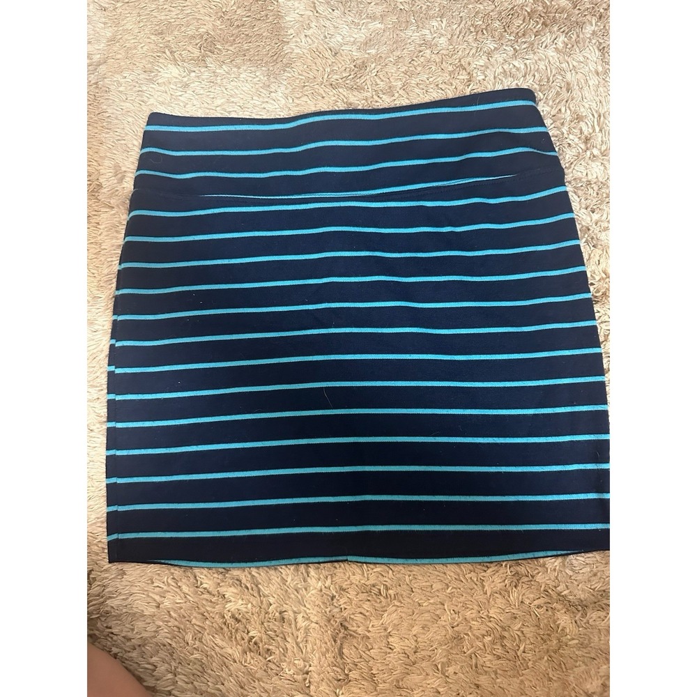 Y2K Skirt Stripe Size Medium stretch back zipper mini Navy and Teal